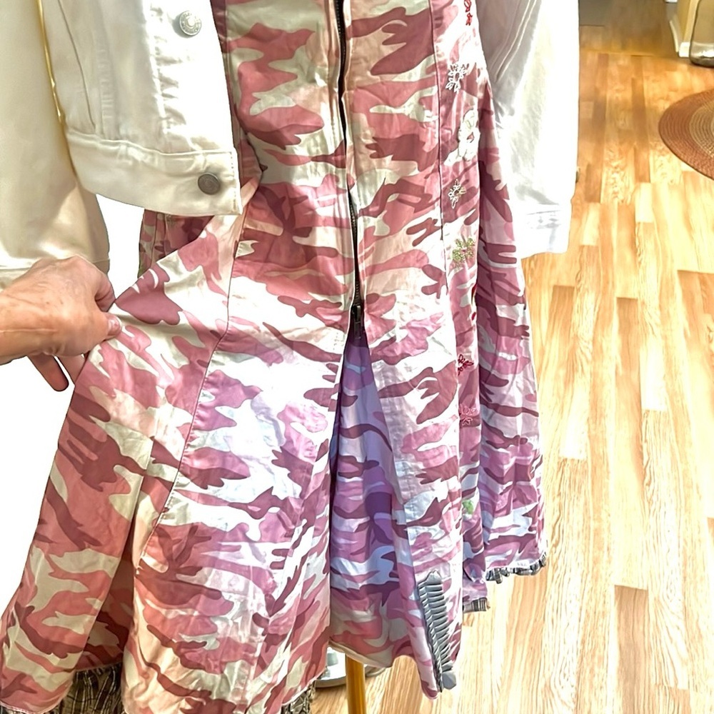Y2K Pink Camo Patchwork Skirt Boho Reworked Indie Festival Statement Size Small - Picture 8 of 9